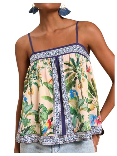 RoseSeek Women's Floral Tropical Boho Tops Spaghetti Strap Tank Top