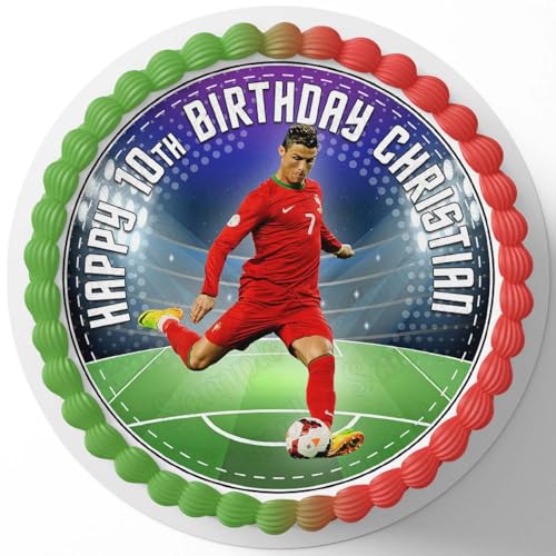7.5 Inch Edible Cake Topper – Cristiano Ronaldo Themed Birthday Party Collection of Edible Cake Decorations round