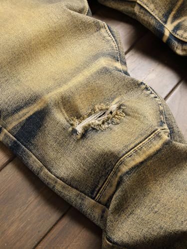 Mens Jeans Slim Fit Streetwear Grunge Hip Hop Faded Dark Wash Stretchy Skinny Ripped Jeans4