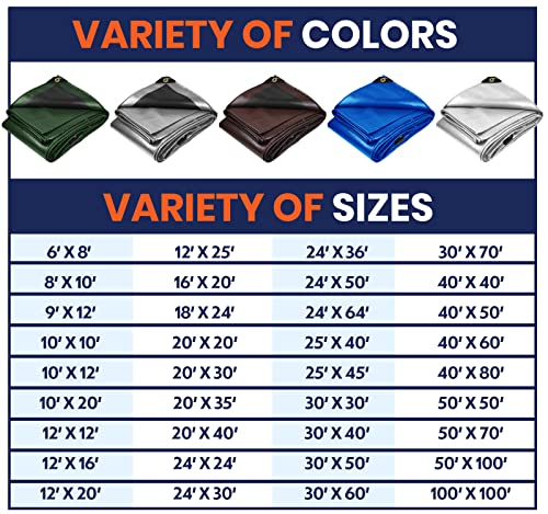 Image of Heavy Duty 7 Mil Tarp Cover, Waterproof, UV Resistant, Rip and Tear Proof, Poly Tarpaulin with Reinforced Edges for Roof, Camping, Patio, Pool Cover, Boat (Silver /Black 10′ X 12′)