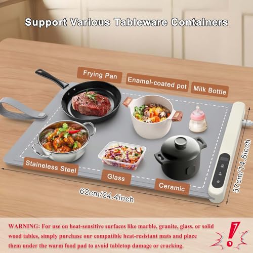 Image of FYY Warming Mat for Food - Rapid and Full Surface Heating, 6 Temp Settings, 6H Timer, Rollable Portable Food Warming Mat, Ideal for Gatherings, Parties, Keep Meal Warm (X Large Size, Gray) (Pack of 2)
