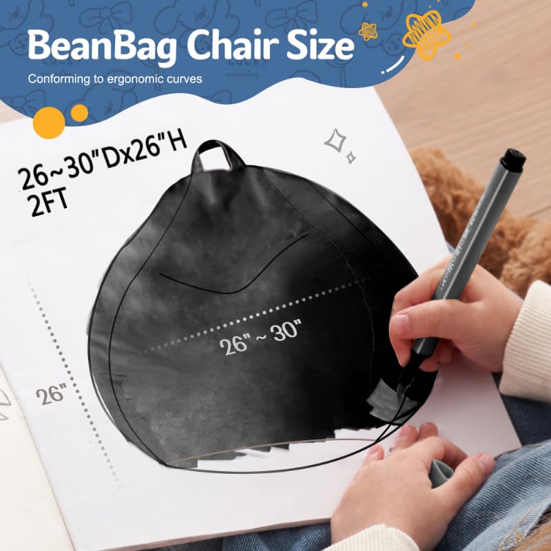 Homguava Bean Bag Chair: Bean Bags with Memory Foam Filled,Comfy Beanbag Chairs Round Bean Bag Sofa with Dutch Velvet Cover-2FT-28 x28 x22,Black - Image 4