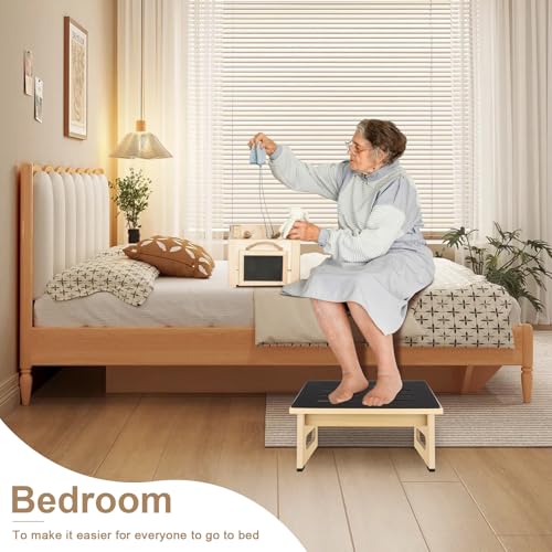 Image of Step Stool, Bed Steps for High Beds for Adults with Non-Slip Rubber Stepping Surface and Handles, 450 LBS Capacity for Bedroom Kitchen Bathroom, or Bedside, Senior Support(Natural)