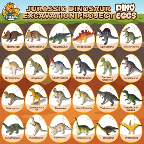 Image of 24 Dinosaur Eggs Excavation Dig Kit, Dino Party Favors for Kids Age 3+ Year | Dinosaur Learning Resources (24 Different Dinos with Knowledge Flashcards), for Birthday /Dinosaur Party Toys or as Decoration