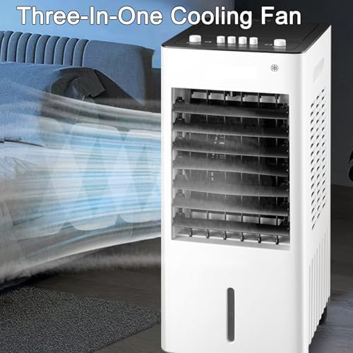 3-in-1 Evaporative Air Cooler, Indoor Swamp Cooler & Air Conditioner with 8L Water Tank, 3 Speeds, 36dB Quiet, 90° Oscillation, 2 Ice Packs - Perfect for Bedroom & Home (Black)