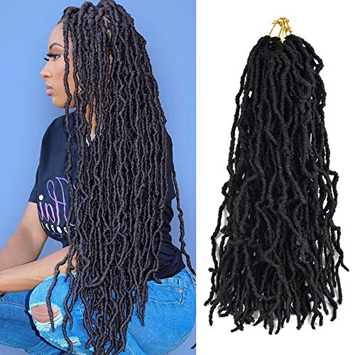24 Inch 6 Packs Soft Locs Braids Nu Faux Locs Crochet Hair Long Goddess Curly Hair Extensions 20 strands/pack (1B)