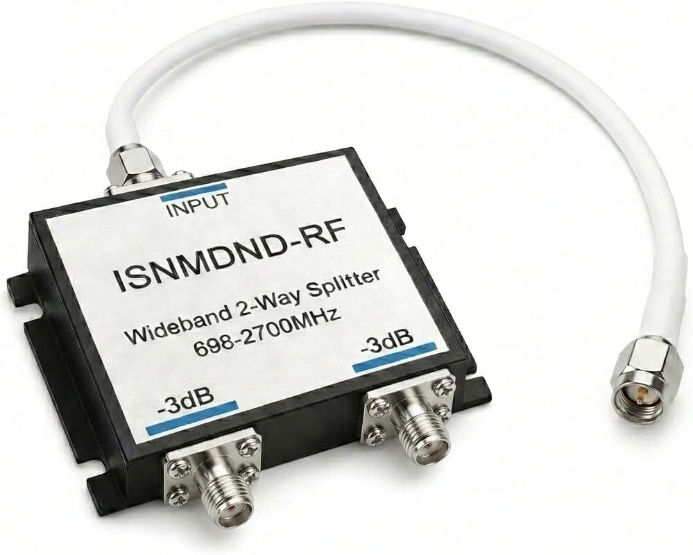 Wide Band Splitter 2 Way RF SMA Female Splitter Signal Divider Antenna Splitter - Low Loss 3dB 50 Ohm RF Power Distribution for 5G 4G LTE Signal Booster Home System