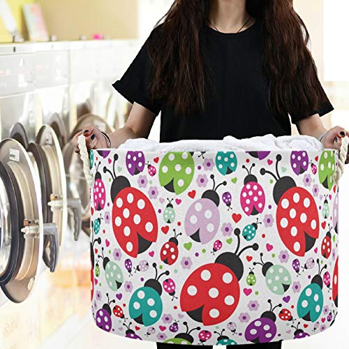 Image of visesunny Cute Ladybug Polka Dot Laundry Baskets Fabric Storage Bin Storage Box Collapsible Storage Basket Toy Clothes Shelves Basket for Bathroom,Bedroom,Nursery,Closet,Office