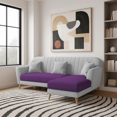 Image of Atticus RHS 4 Seater L Shape Sofa Set for Living Room (Purple Grey Fabric) Premium Fabric Sofa Set