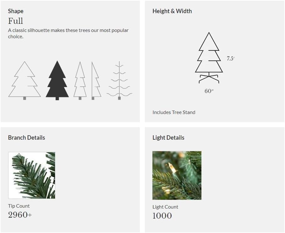 Miniatura 7 de Balsam Hill árbol de Navidad artificial, tradicional y prémium preiluminado, de 7.5pies, pícea azul clásica con luces incandescentes transparentes,