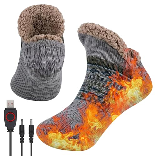 Elektrisch Fußwärmer 3-Stufig Elektrische Heizsocken für Damen und Herren, Flauschig Beheizbare Socken Winterwarm Beheizte...