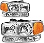 AUTOSAVER88 Headlight Assembly Compatible with 99-06 GMC Sierra 1500 2500 3500/00-06 GMC Yukon Headlight Assembly + Park/Signal Headlamp Chrome Housing