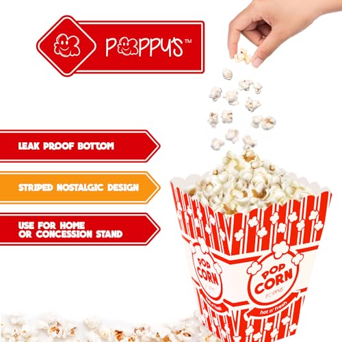 Image of Poppy's Small Popcorn Boxes - 20 Pack 30 Oz Concession-Grade Buckets, Popcorn Machine Accessories for Bars, Movie Nights, Concessions