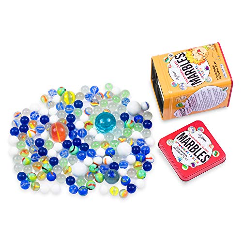 Regal Games 160 Count Traditional Glass Marbles with a Storage Tin, 3 Sizes, Variety of Patterns - Thumbnail 2