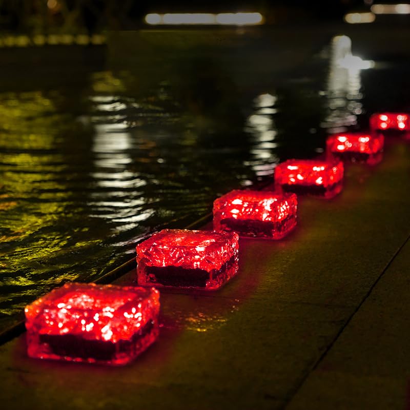EONSMN Solar Brick Light Outdoor Solar Light Outdoor Waterproof Garden Brick Light, Used for Garden Lighting, Garden Decoration, Trail Guidance, Outdoor Landscape Lighting. (Red, 6 Packs)
