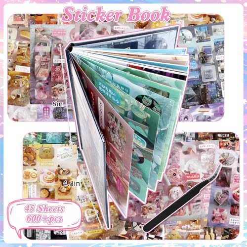 Image of 600Pcs Cute Scrapbook Stickers Travel Y2k Japanese Sticker Book for Adult Kawaii Korean Stickers for Journaling Heisei Retro Aesthetic Sticker Manga Style Decor for DIY Junk Journal Gifts Old Dream