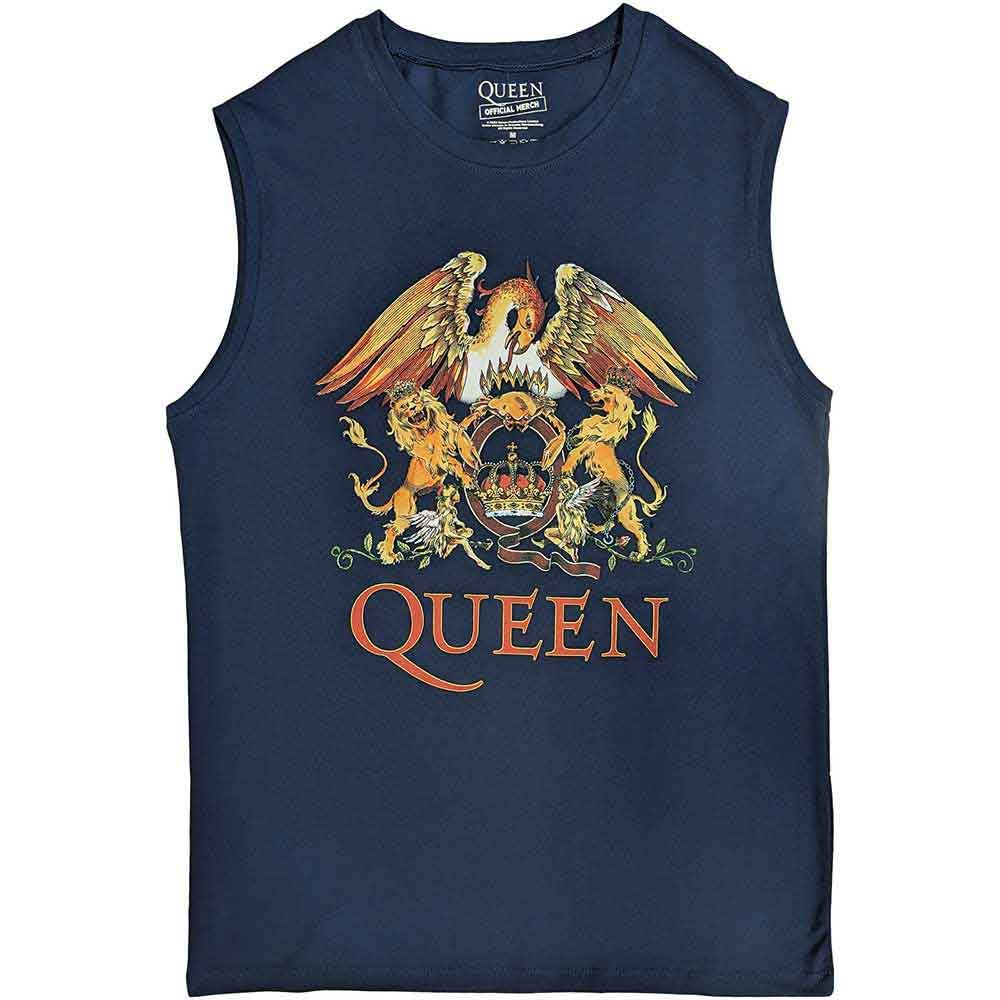 Queen Tank Top Muscle T Shirt Classic Crest Band Logo Official Unisex Navy XL