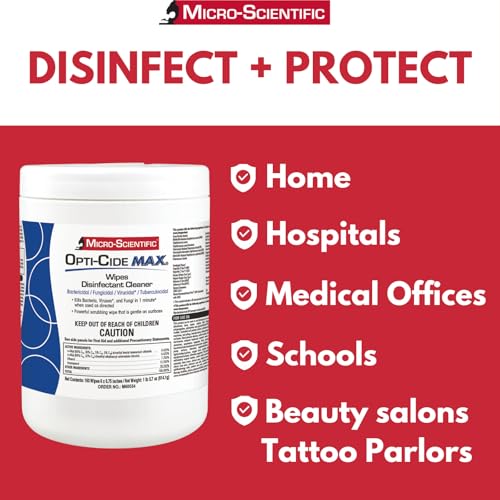 Micro-Scientific Opti-Cide Max Disinfecting Wipes (2 Pack) - 320 Wipes - Hospital Grade EPA Registered Disinfectant Cleaner - Thumbnail 3