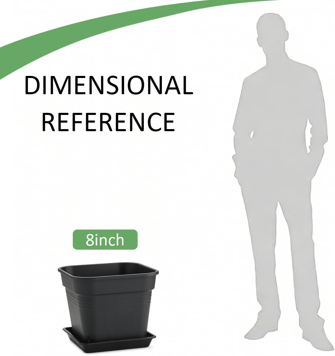 8'' Square Planters with Trays - 6 Pack Heavy Duty Plastic Plant Pots, 24 Strip Drainage Holes for Root Aeration & Prevention of Root Rot, Raised Bottom Airflow Center, BPA-Free Black Flower Pots