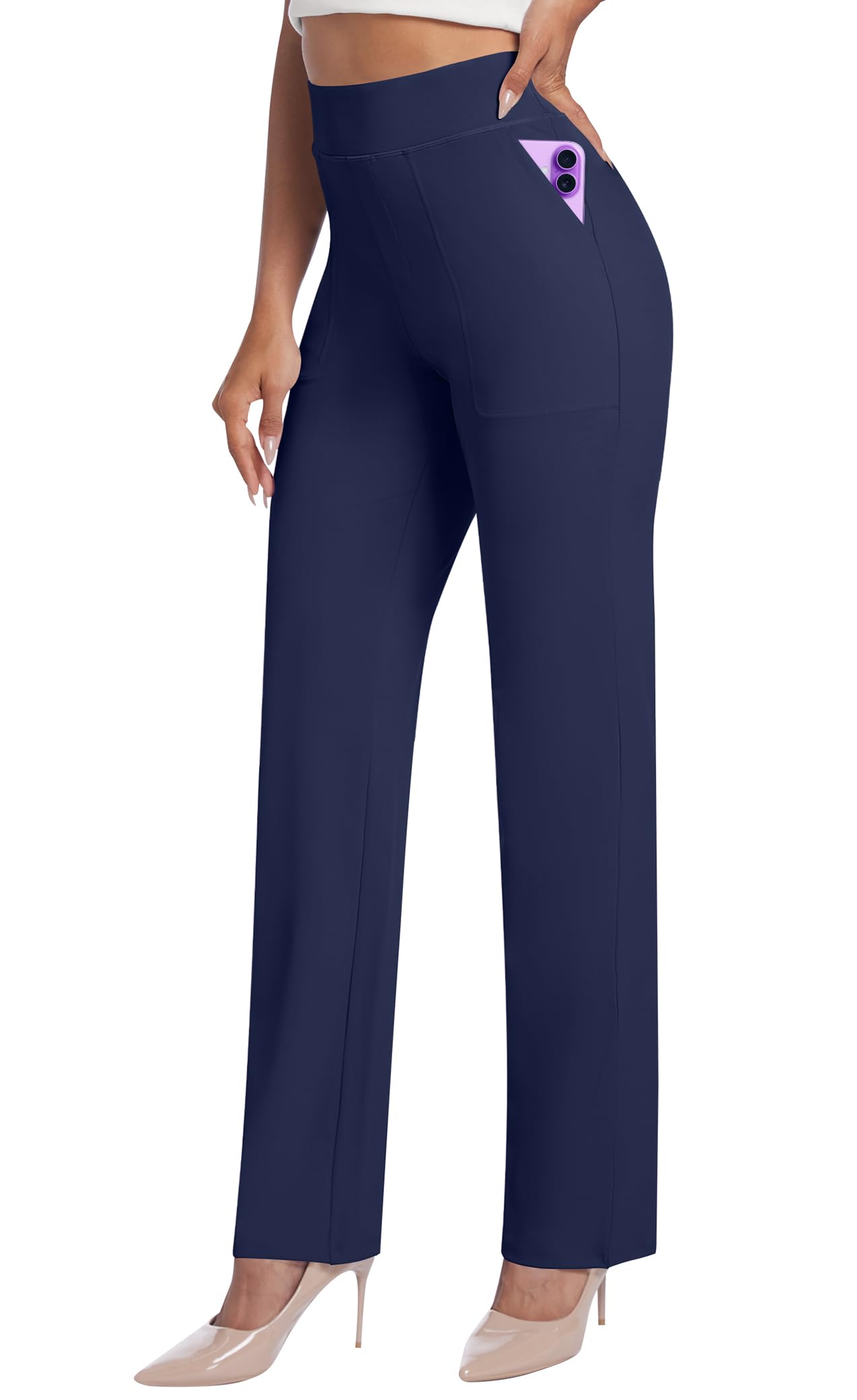 AVAMO Womens Dress Pants High Waist Tummy Control Stretchy Work Pants Straight Leg Business Casual Slacks with Pockets