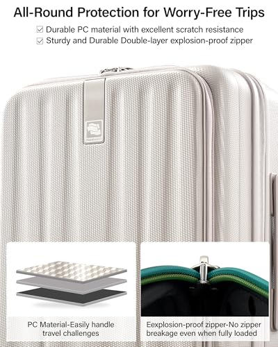 Image of Hanke 45cm Expandable Mini Cabin Trolley Bags, Hard Shell Polycarbonate Top Opening Suitcase, 8 Silent Spinner Wheels, Lightweight Carry On Luggage for Daily Commute & Short Travel,Ivory White
