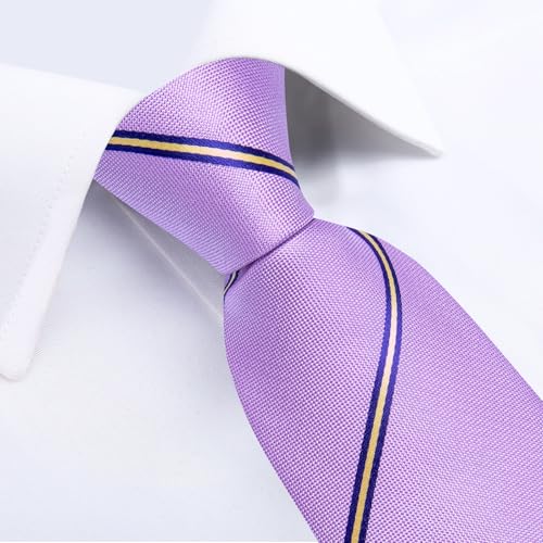 Image of DiBanGu Mens Tie Silk Plaid Striped Necktie and Pocket Square Cufflinks Tie Clip Set with Gift Box Formal Wedding Party