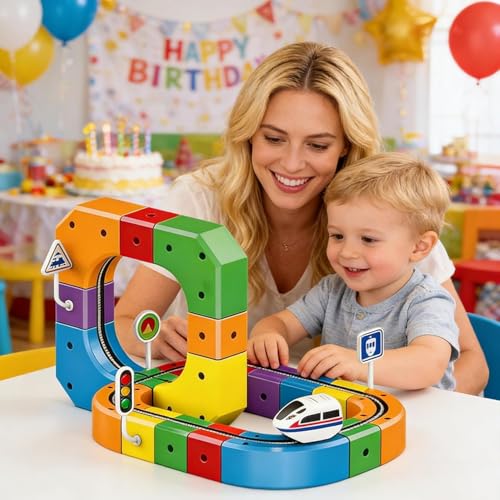 Image of Electric Train Track Set for Kids 3D Magic Flexible Race Track, Gravity-Defying Electric Train Building Blocks, Modular Educational STEM Toy for Boys & Girls (51)