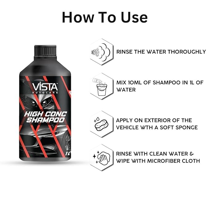 Vista Auto Care High Conc Shampoo 1L | High Concentrate Auto Shampoo | Car Shampoo| Bike Shampoo | Cleaning 1