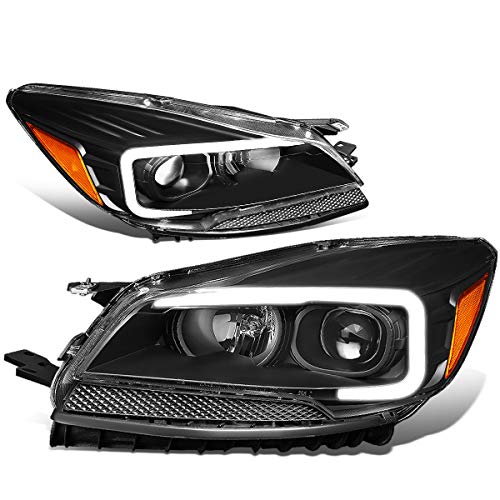 DNA MOTORING Pair 3D LED Projector Headlights Assembly Compatible with 2013-2016 Ford Escape Black/Amber HL-3D-FESC13-BK-AM