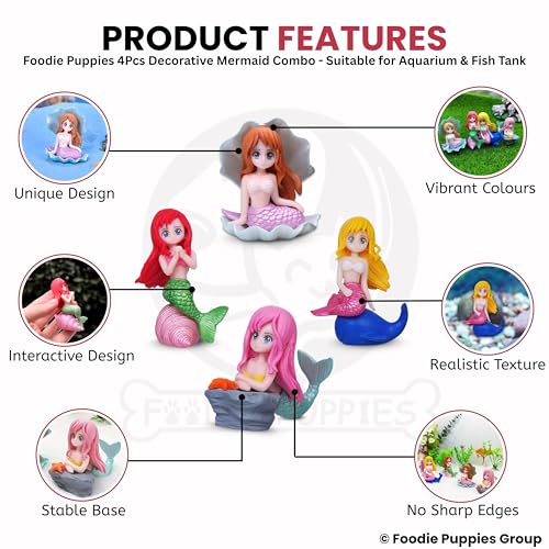Image of Foodie Puppies Aquarium Decorative Ornament - (Combo of 4 Mermaid Divers) | Cute Little Diver Decoration for Fish Tank | Creative Aquarium and Terrarium Accessory | Marine Landscape Resin Sculpture