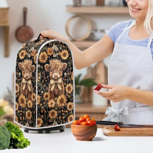 Image of Talayituse Highland Cattle Sunflower Print Blender Dust Cover, Fingerprint Protection Cover for Stand Mixer or Coffee Machine, Home Kitchen Appliance Covers for Stain Dust Resistant Supplies