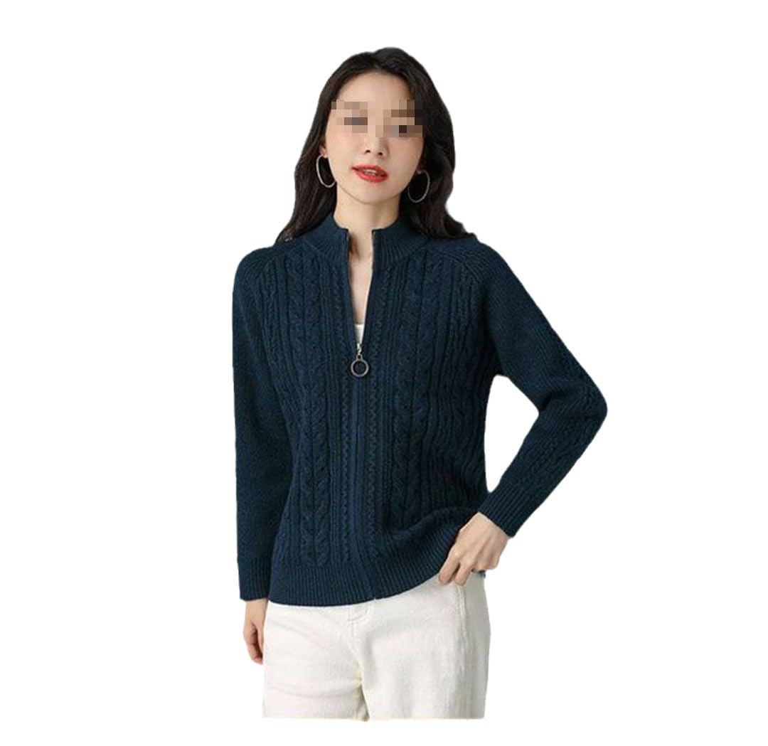 Chaqueta Tipo Cárdigan De Punto con Cremallera Y Cuello Alto para Mujer, Cárdigans De Manga Larga, Suéter Grueso