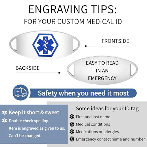 Custom Medical Alert Bracelets for Women, Personalized Medical Bracelet, Customized Stainless Steel Free Engraving Emergency Awareness Medical ID Bracelets for Autism Allergy Diabetic Epilepsy2