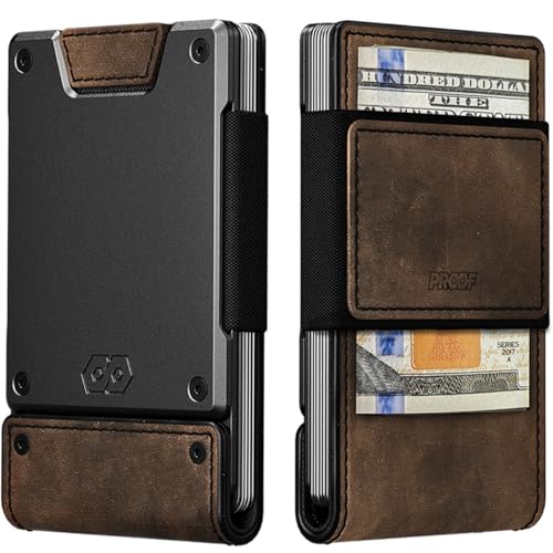 PROOF Wallet | Slim Minimalist Wallets for Men | Leather & Metal | RFID Wallet | Front/Back Pocket | Gift Box | Veteran Owned