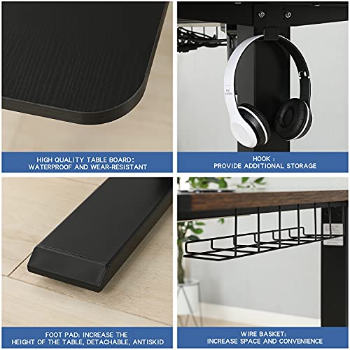 Bilbil L-Shaped Electric Height Adjustable Standing Desk 59 Inches, Stand Up Rising Table For Home Office With Splice Board, Black Frame And Top #TOP4