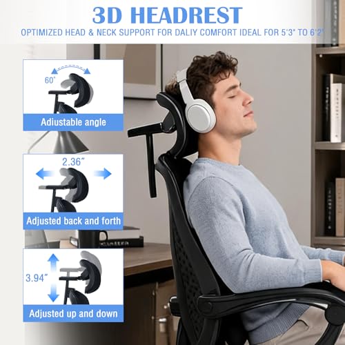 Image of Ergonomic Office Chair with Footrest - Adjustable Lumbar Support & 3D Headrest, 90-160 Reclining Mesh High-Back Rolling Work Swivel Computer Chair-400lbs Capacity