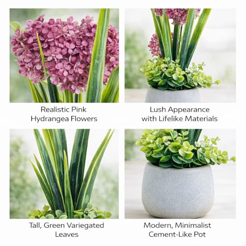Image of Garden Art Artificial Hydrangea Mini Cluster Bouquet Arrangement in Decorative Pot - Realistic Faux Plant for Living Room Decor (P-0141Pink)