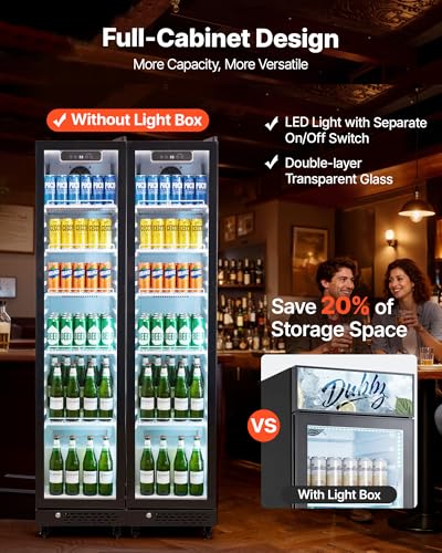Image of VEVOR Commercial Merchandiser Refrigerator, 8.3 Cu.Ft / 235 L Glass Door Display Refrigerator, Upright Beverage Cooler Fridge with 5 Adjustable Shelves, Soft LED Light & Casters for Homes Shops Bars