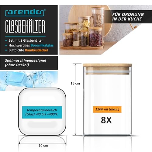 Arendo - Vorratsgläser mit Deckel 1200ml - 8er Set - Behälter aus Glas – hitzebeständig… – Ansicht 2