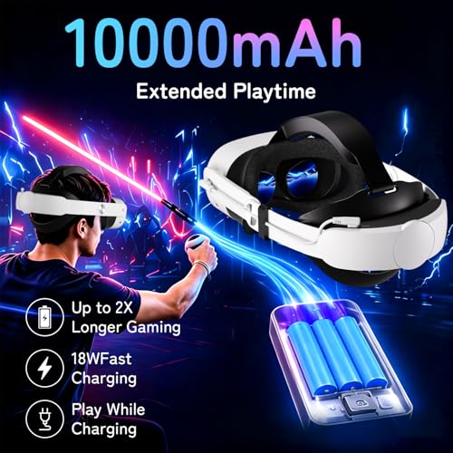 Image of 10000mAh Battery Head Strap for Meta Quest 2 /3 /3S - Elite Strap with Battery Pack Accessories Fast Charger to Extend Quest 2 /3 /3S 2-4H Playtime - VR Stocking Stuffers for Men - Mens Stocking Stuffers