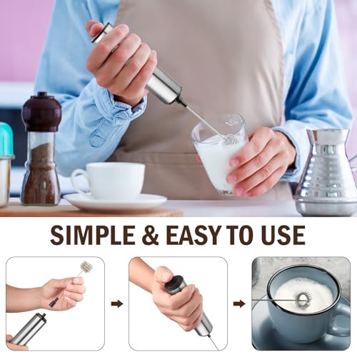 Image of Milk Frother Wand for Coffee,Foamer,Latte,Cappuccino,Chocolate,Egg(Silvery) | Rechargeable Electric Handheld Frother Whisk with 5 Heads 2 Speeds