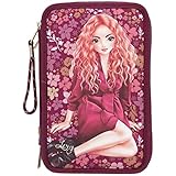 Depesche 11521 TOPModel - Gefüllte 3-fach Feder-Mappe im Autumn Fields Design, dunkel-rote Schlamper-Tasche ca. 7,5 x 12,5 x 19,5 cm groß, mit Filz- und Buntstiften, Lineal, Schere, Kleber, uvm.