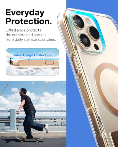Image of CASEOLOGY by Spigen Capella Mag Kickstand for iPhone 16 Pro Case [Built-in Kickstand] Magnetic Military Grade Drop Protection Back Cover Case for iPhone 16 Pro (TPU and PC | Clear Sepia Gold)