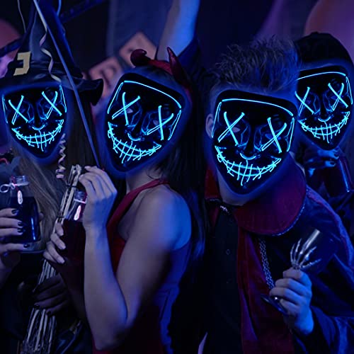 Max Fun Halloween Mask Glowing Gloves for Halloween Costume Cosplay Light Up Scary Masks with 3 Lighting Modes Cosplay Lighted Face Masks for Halloween Parties Masquerade Party(Blue) - image 8