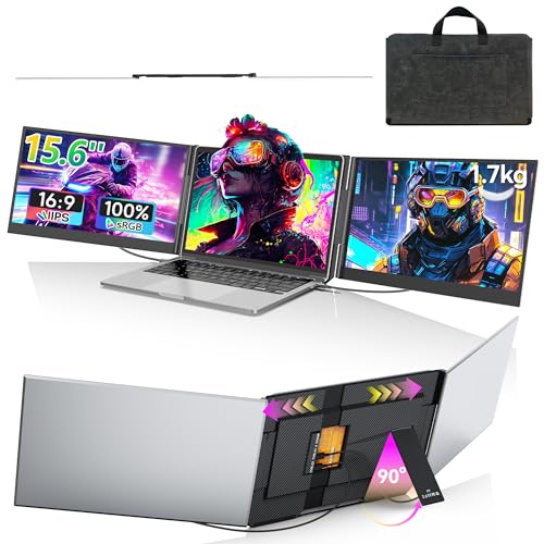 15.6 Triple Laptop Screen Extender 1080P FHD Portable Monitor for Laptop Screen Extended Monitors for 13-16.5 Plug-Play Dual Monitor Extender for Mac/Windows/Chrome (Built-in Speakers)