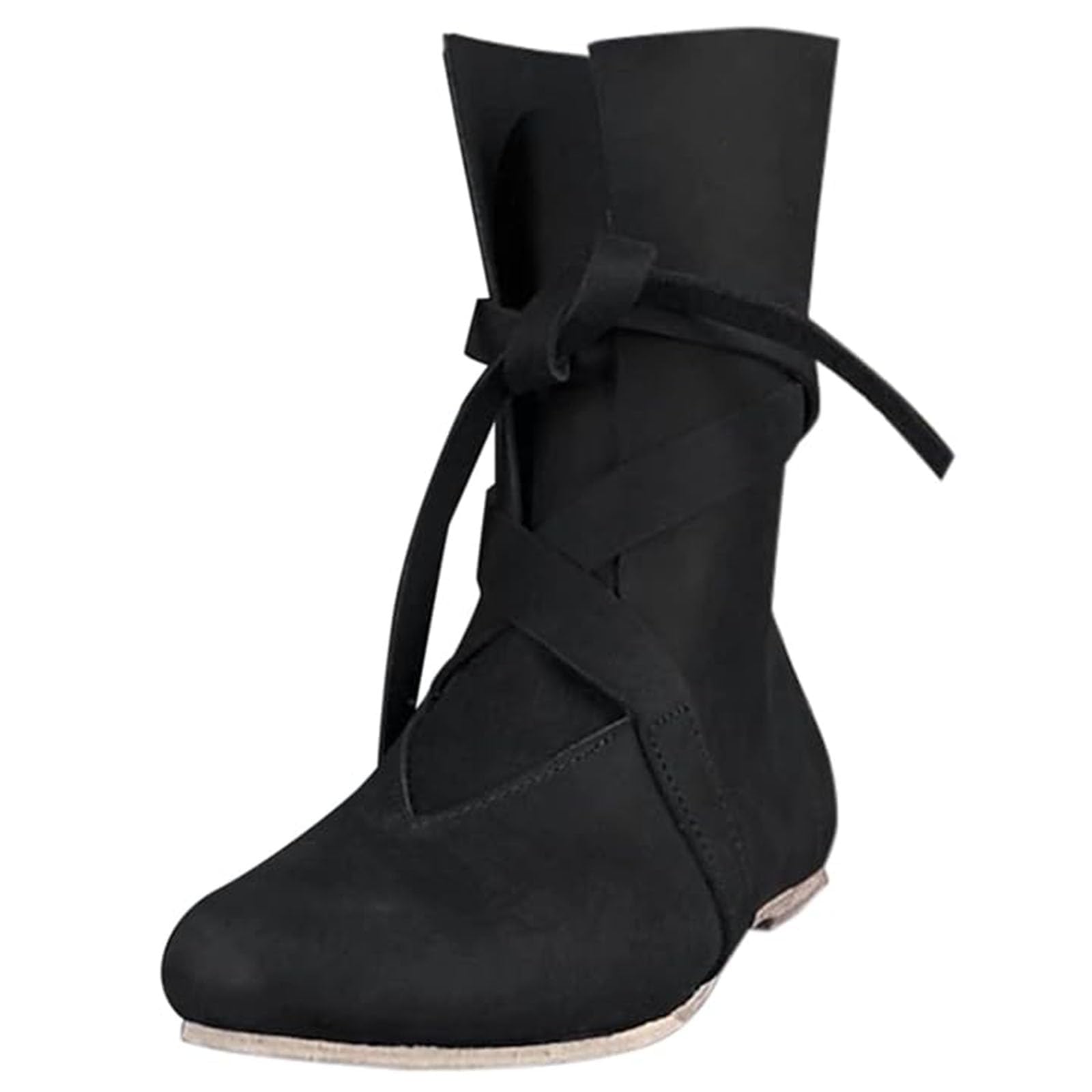 Mittelalter Schuhe Herren Damen,PU-Leder Retro Cowboystiefel für Cosplay Stiefel Weich Bequem Leder Freizeit Schuhe Flache Halbhohe Sommerstiefel Weich Bequem Schnürschuhe Leder Freizeitschuhe