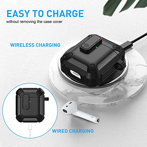 Winproo Armor Airpods 2Nd & 1St Generation Case Cover With Lock Clip, Military Hard Shell Full-Body Shockproof Protective Case Skin With Keychain For Airpods 2Nd & 1St Gen (Black) #TOP3