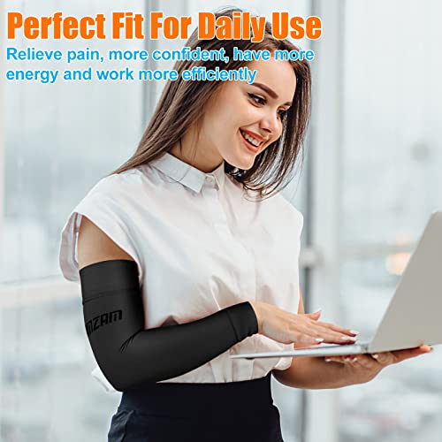 Amzam® Medical Compression Arm Sleeve For Women & Men, 15-20 Mmhg Graduated Compression Brace With Silicone Band For Pain Relief, Lymphedema, Edema, Swelling, Arthritis, Black M #TOP4