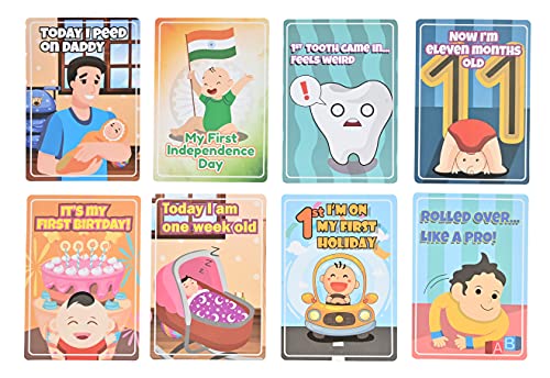 Image of Crackles Funny Theme Baby Milestone Cards Recording 0-12 Months Along with Funny Event Cards -Pack of 35 Cards, Multicolor