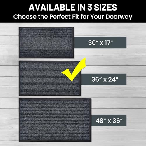Image of Sierra Concepts 2-Pack Striped Door Floor Mat - Indoor Outdoor Rug 36 inch x 24 inch Large Entryway Welcome Mats with Rubber Backing for Shoe Scraper, Ideal for Inside Outside High Traffic Area, Gray & Black